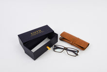 Load image into Gallery viewer, Eco-friendly wooden glasses frame with box packaging and leather personalised case
