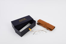 Load image into Gallery viewer, Transparent optical frame with box packaging and leather personalised glasses case
