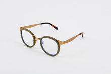Load image into Gallery viewer, Stylish optical frame with gold corners and wooden front 
