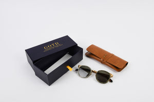 Sunglasses frame with box packaging and leather personalised glasses case 